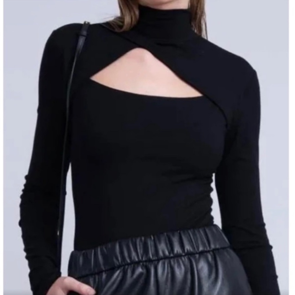 Rachel Parcell Black Stretch Knit Turtleneck Bodysuit